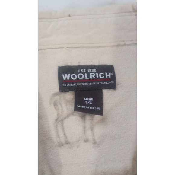 Woolrich Men's Sz 2XL Button Down Shirt Birch Deer Sketch Flannel Outdoors Cream - Picture 8 of 15